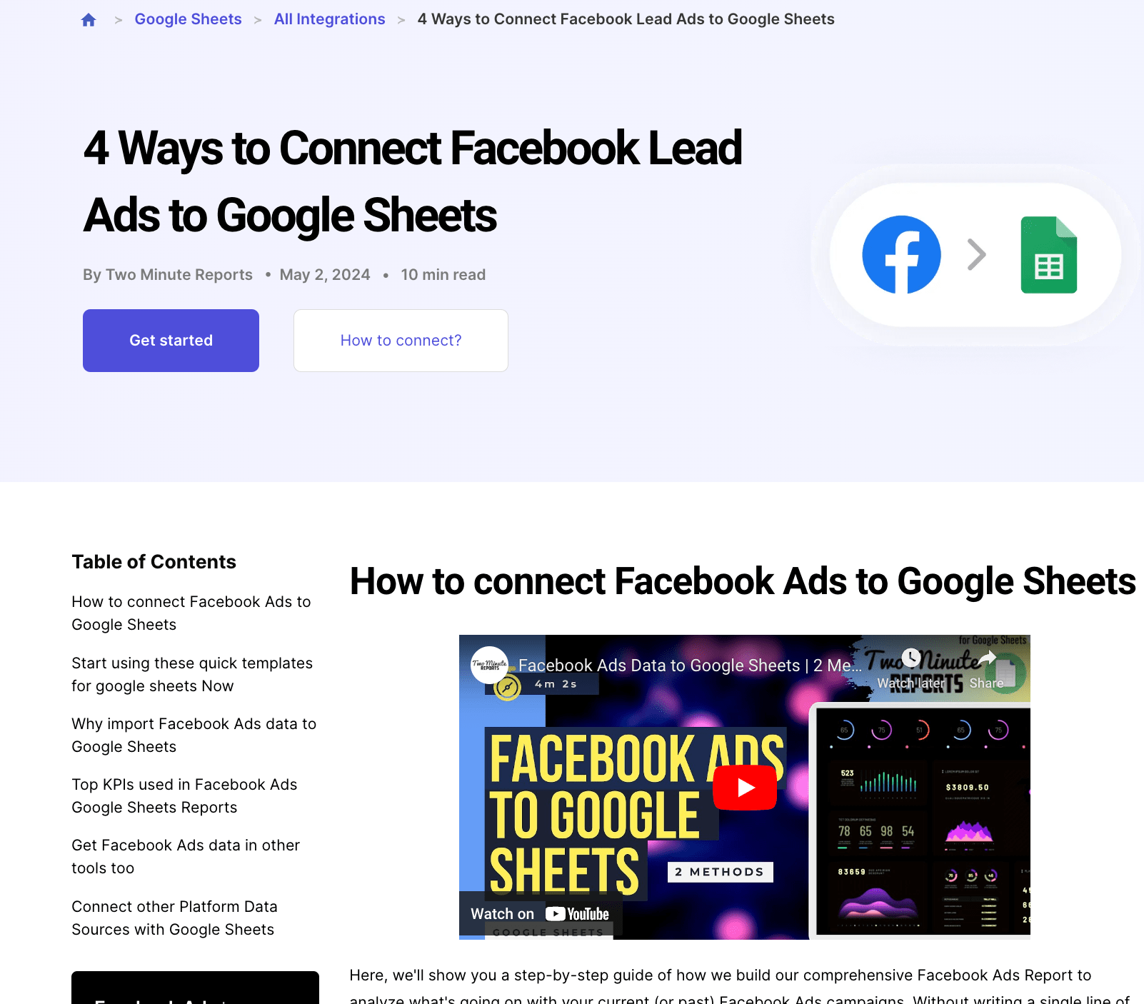 Facebook ads to google sheets