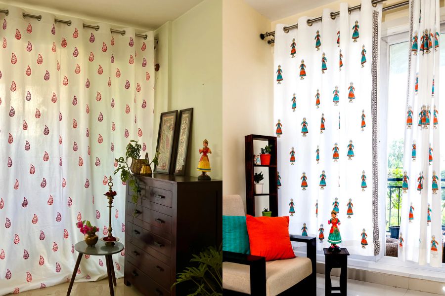 block print cotton curtains