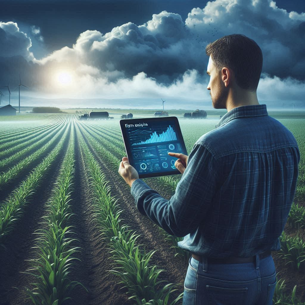 Farmer using agriculture software