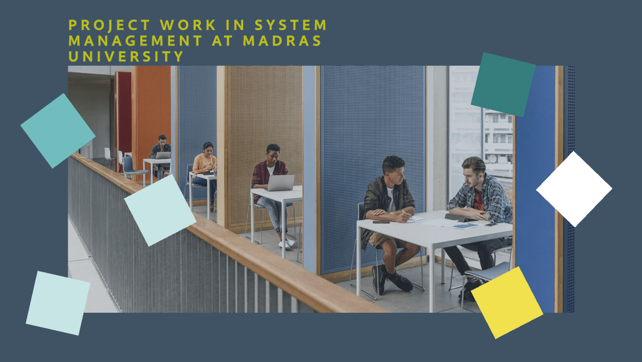 Students engaged in group and individual study sessions at Madras University, with a focus on project work in system management.