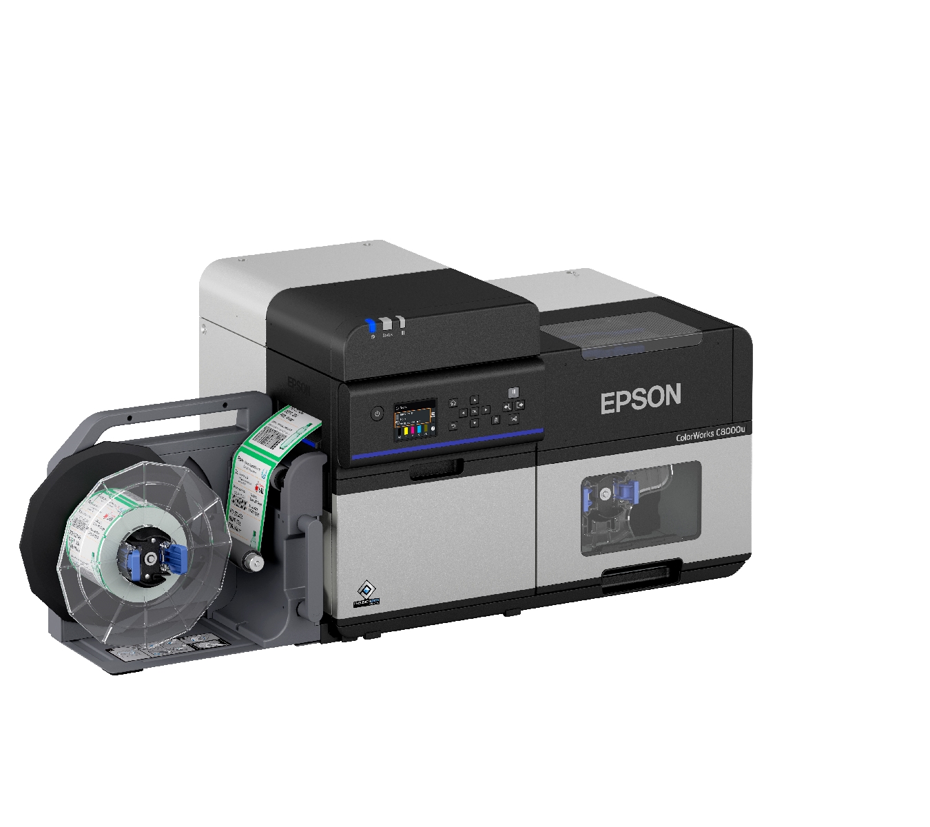 Epson CW-C8000 color label printer with the label rewinder