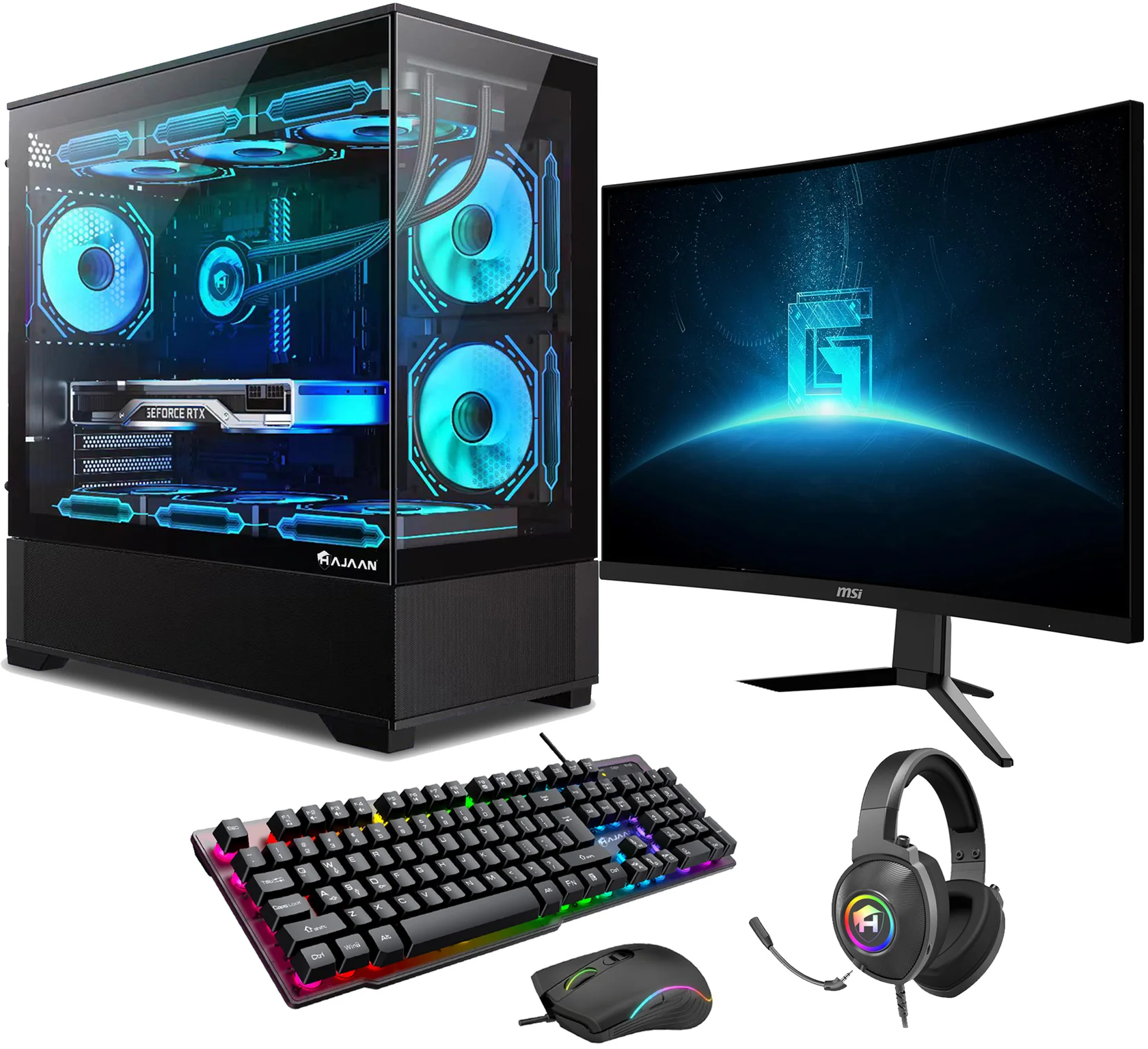 HAJAAN Gaming PC Tower Desktop with MSI 27-inch Curved Gaming Monitor Combo