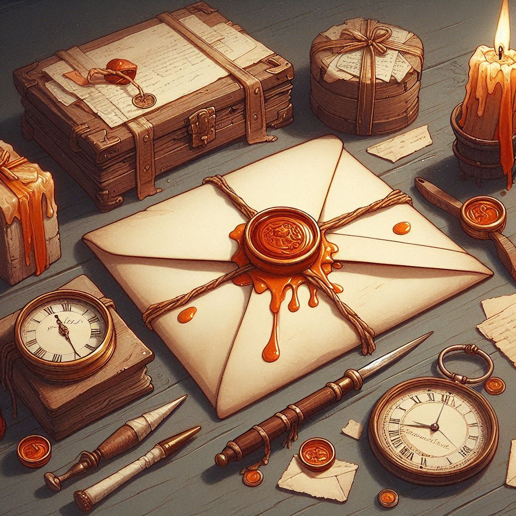 Illustrate some letters sealed with wax, suggesting the secrecy and intimacy of the correspondence.