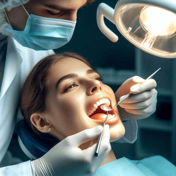 Dentist treating a dental bond.