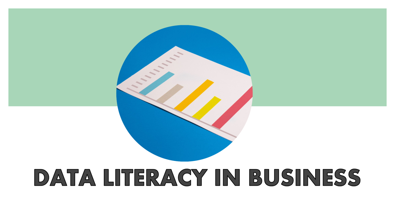 Graphic of a pie chart and bar graphs, representing data literacy in business, highlighting the analytical skills taught in the Dy Patil Online MBA program.