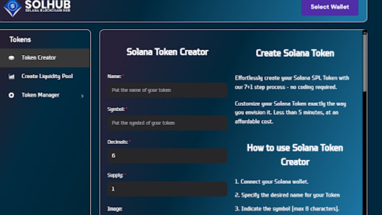 SolHub Token Creator interface for easy Solana token creation