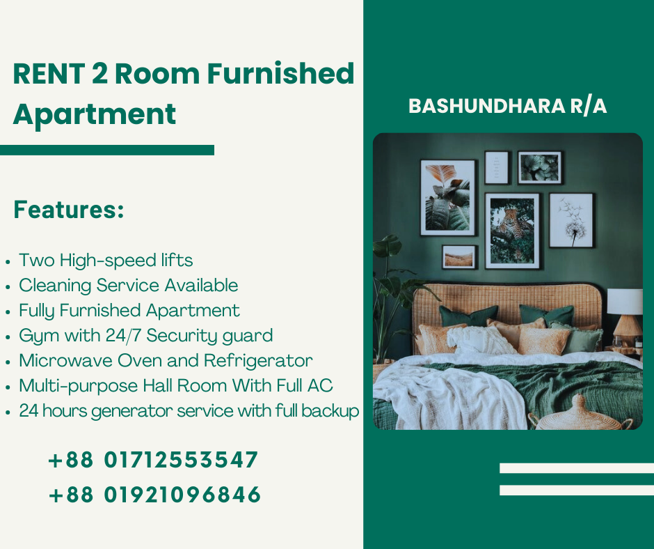 Experience Comfort and Convenience: Rent a Fully Furnished Two-Room Apartment in Bashundhara R/A