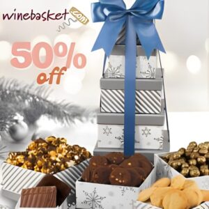 Assorted fruit and cheese basket from WineBasket.com, featuring fresh seasonal fruits, gourmet cheeses, and crackers, perfect for gifting or special occasions