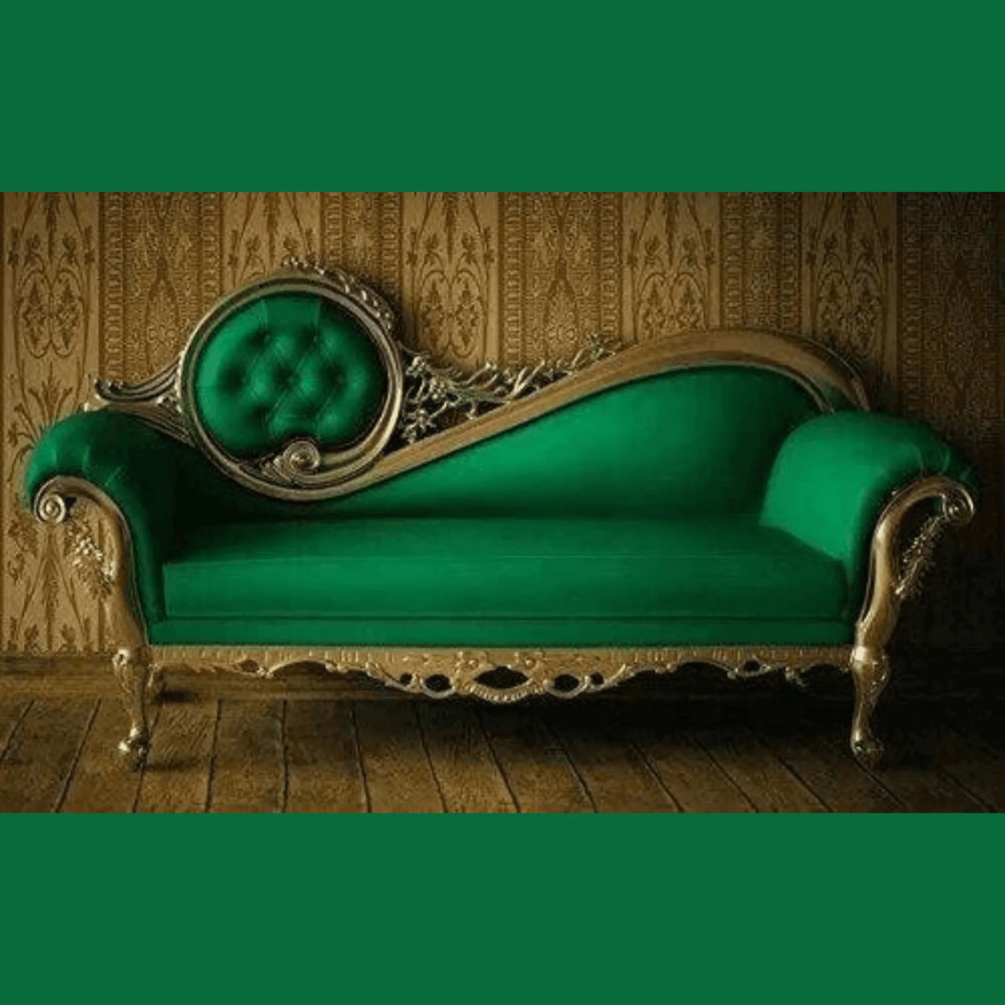 Wooden Twist Victorian Style Teak Wood Velvet Upholstery Chaise Lounge Couch