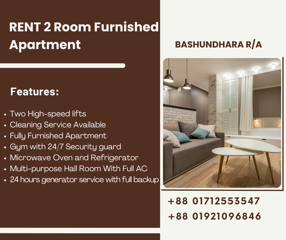 Rent a Cozy Fully Furnished Two-Room Apartment in Bashundhara R/A, Dhaka, Bangladesh