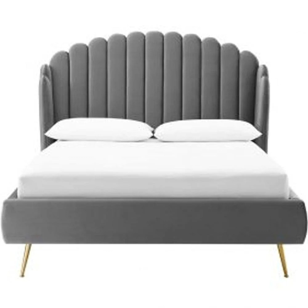 Wooden Twist Dana Wingback Velvet Upholstery Bed Elegant Rectangular Design