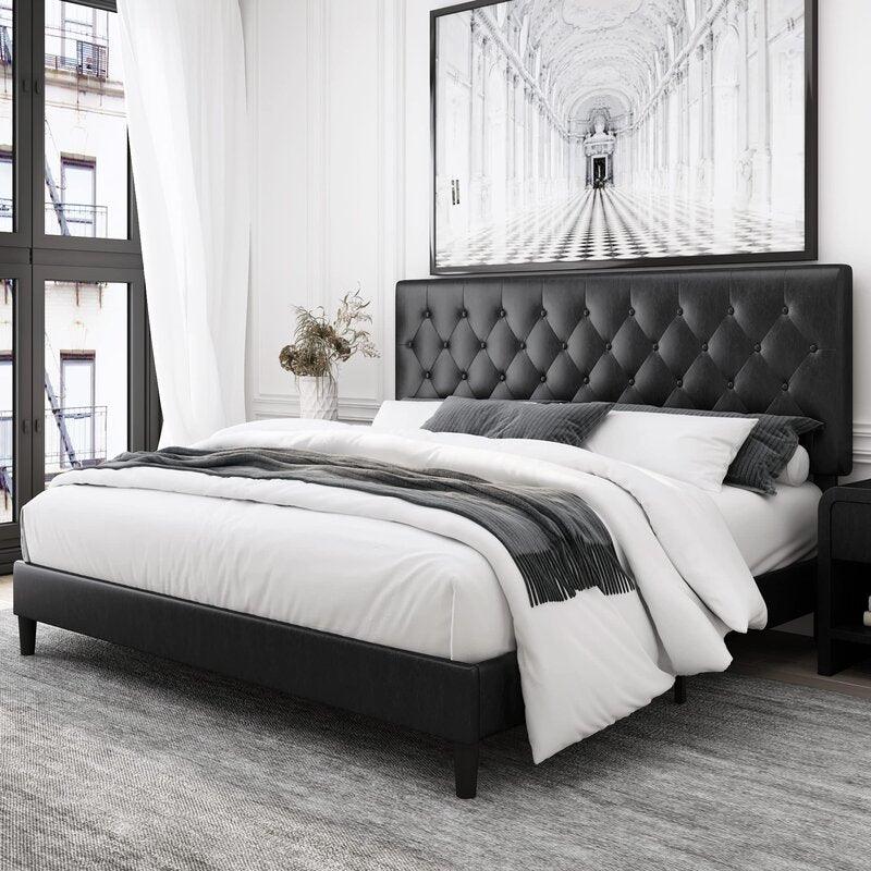 Wooden Twist Redo Modernize Button Tufted Upholstered Queen Size Bed Elegant and Durable Contemporary