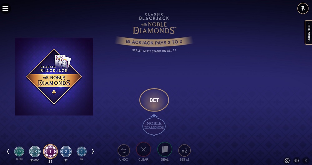 Classic Blackjack with Noble Diamonds Game Review