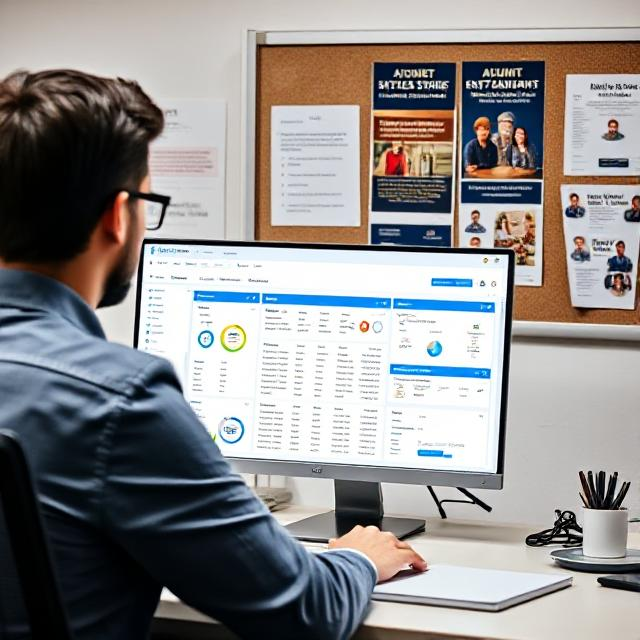 University administrator reviewing an alumni CRM dashboard, optimizing alumni fundraising using alumni CRM.