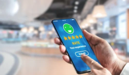 A customer rating the service on a mobile phone