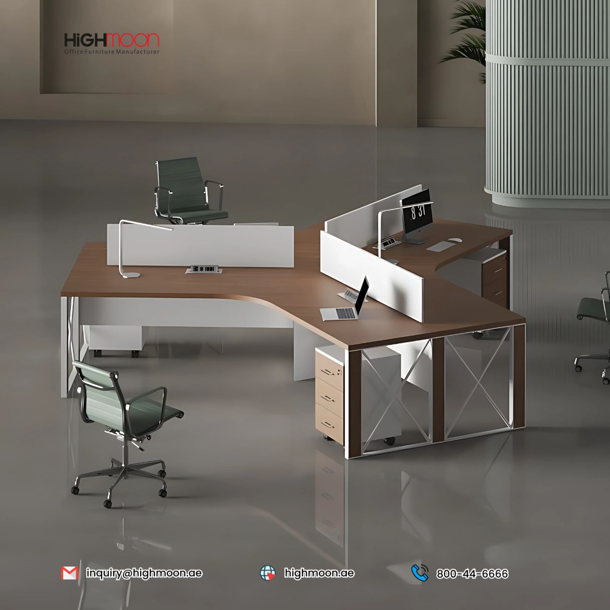 Modern Cube 3-Seater Cluster Workstation – White Leg Design