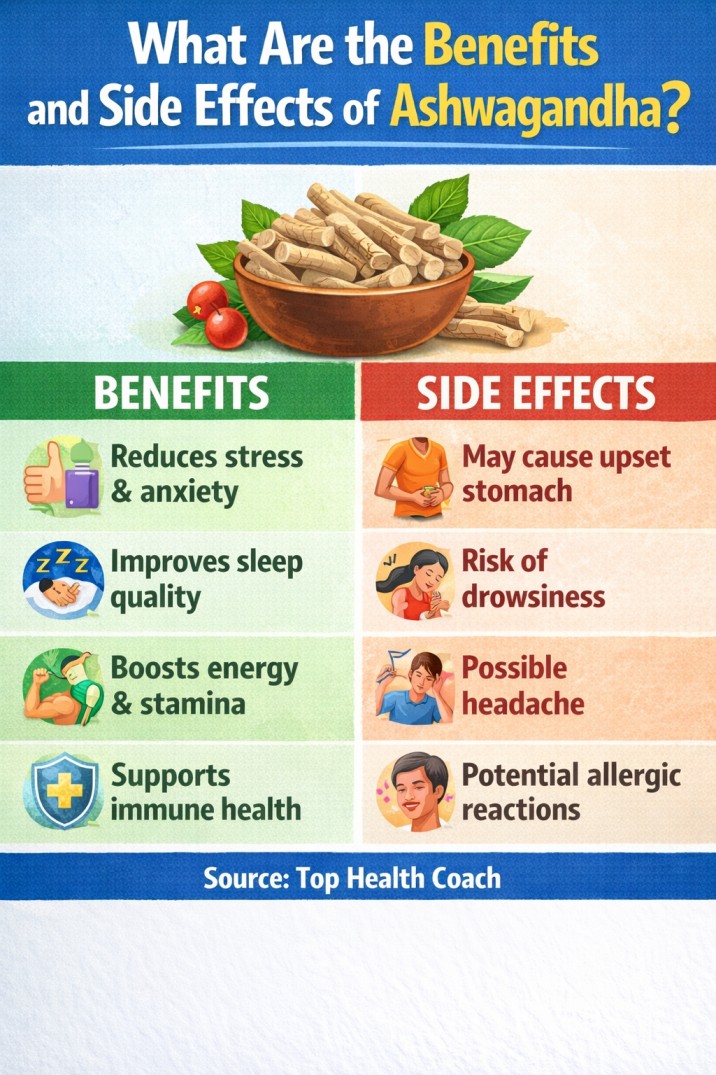 Ashwagandha benefits and side effects infographic