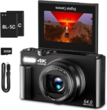 4K Digital Camera for Photography, 64MP Vlogging Camera for YouTube with 3″ 180° Flip Screen, 18X Digital Zoom Point and Shoot Camera with 32GB Micro SD Card for Beginner