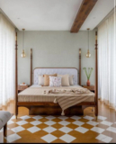 Doze Acacia Wood Tufted Holland Fabric King Size Poster Bed: A Perfect Blend of Elegance and Durability