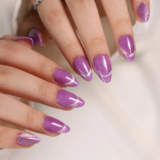 Magnetic Fake Nails Purple Almond Acrylic Stick On Nails